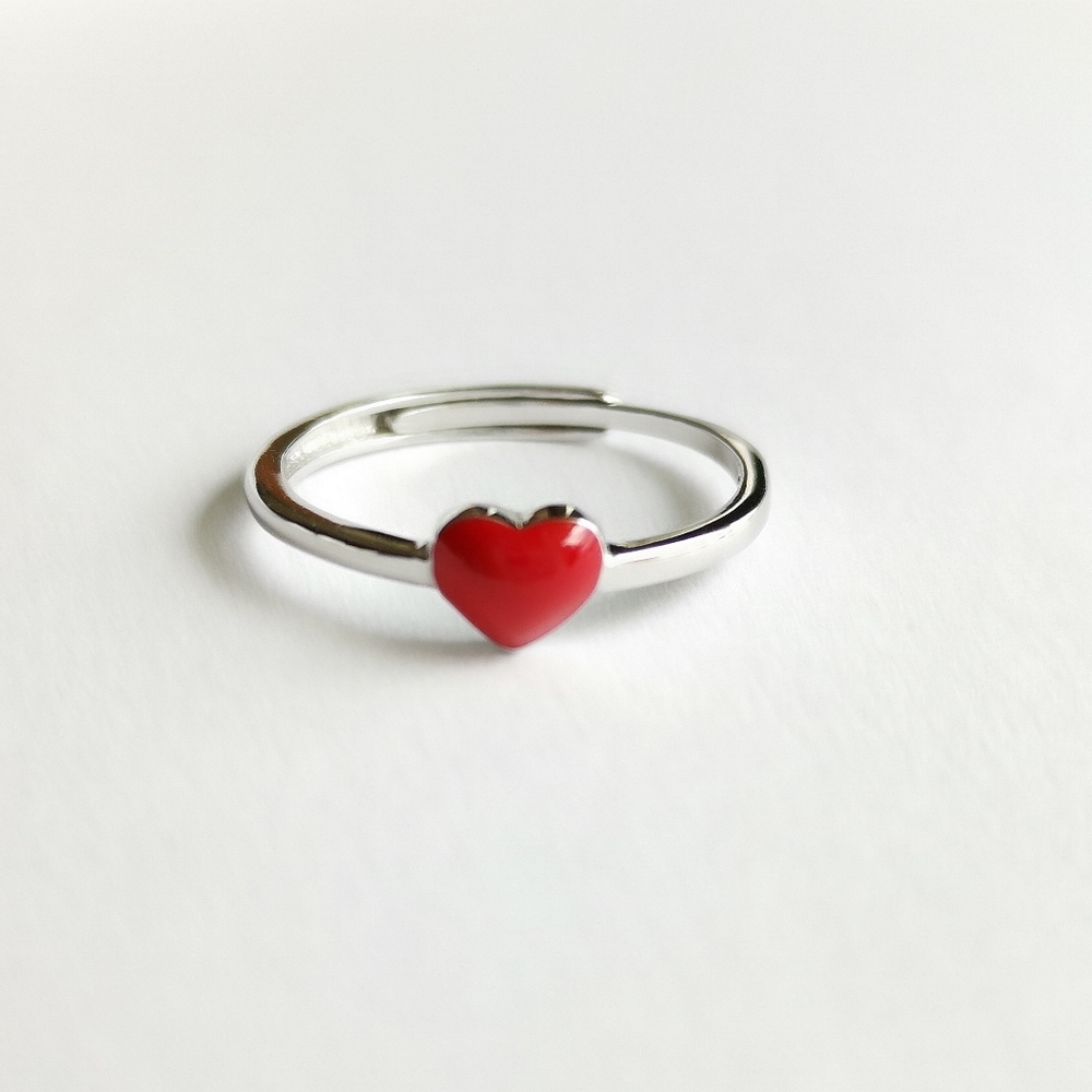 New Tender Heart Sterling silver red enamel Ring